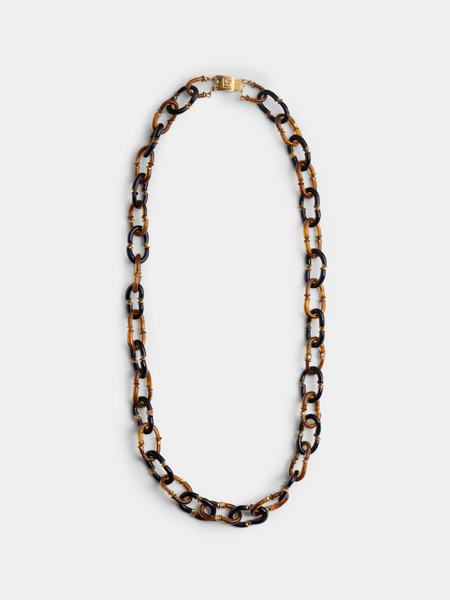 Mahnaz Collection - Vintage 1960s Archimede Seguso Murano Glass, Rhinestone and Gilt Brass Necklace - Brown - ABASK - 
