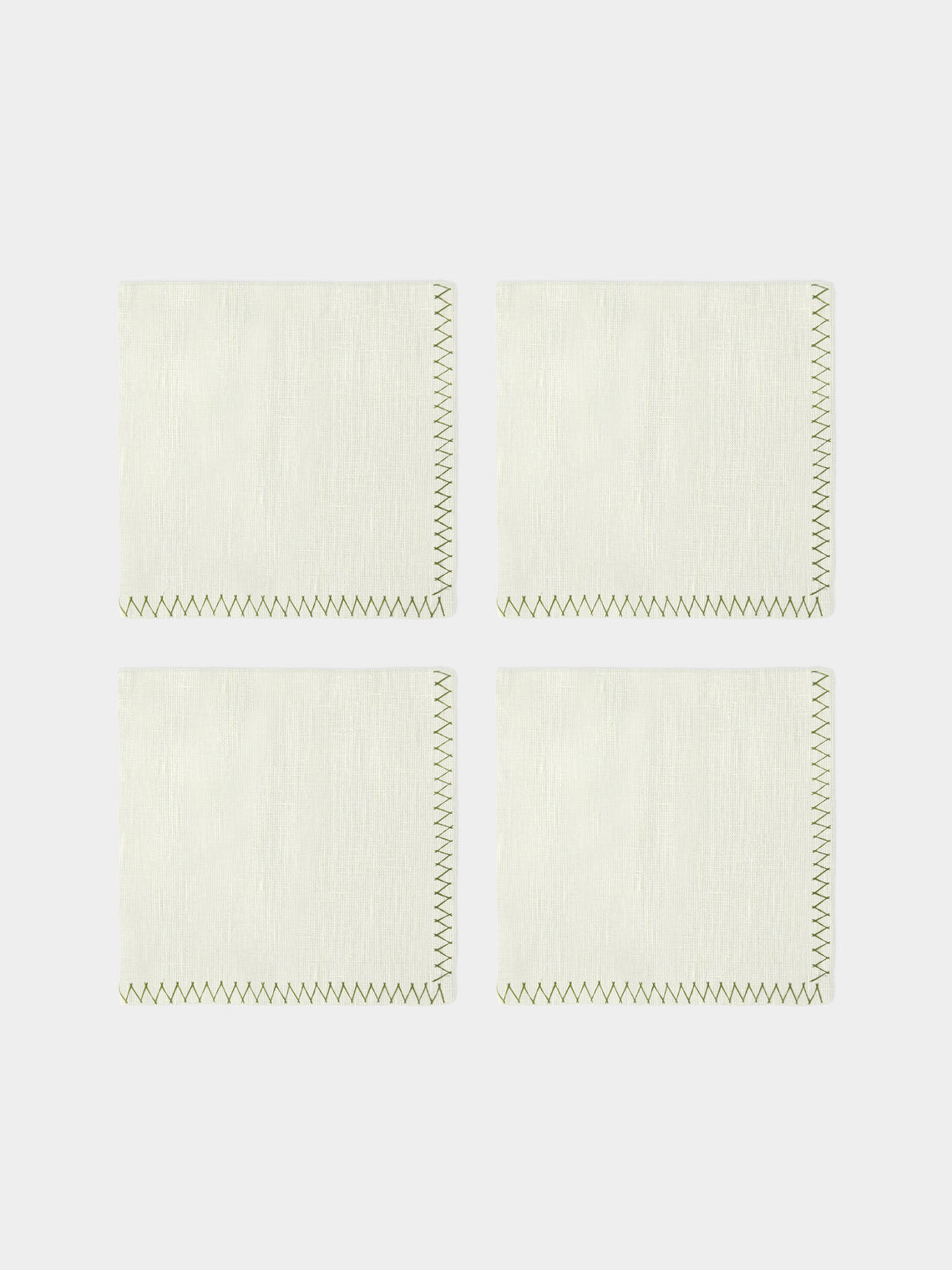 Anut Cairo - Zigzag Hand-Embroidered Linen Napkins (Set of 4) - Green - ABASK