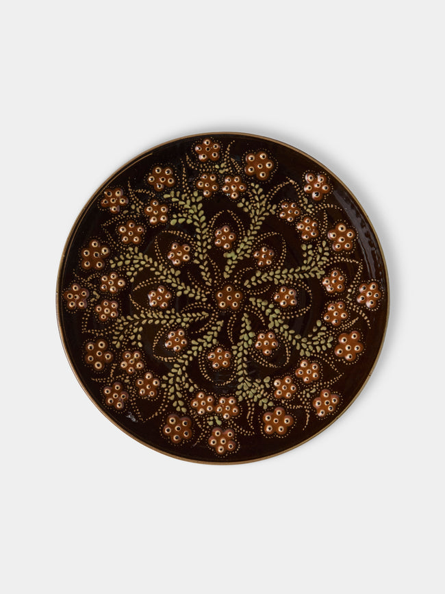 Poterie d’Évires - Flowers Hand-Painted Ceramic Small Platter - Dark Brown - ABASK - 