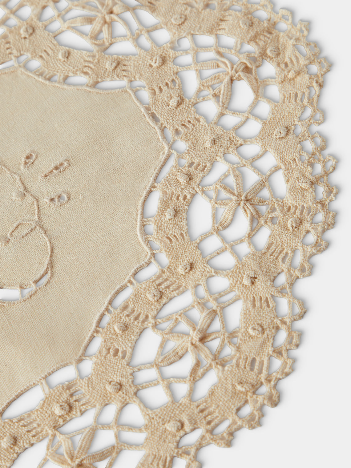 Rolane du Dreuih Creations - Lacework Linen Oval Placemats (Set of 4) - Beige - ABASK