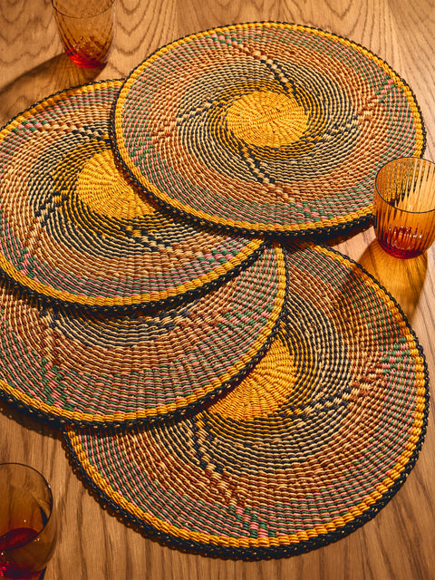 Baba Tree - Handwoven Elephant Glass Placemats (Set of 4) - Yellow - ABASK