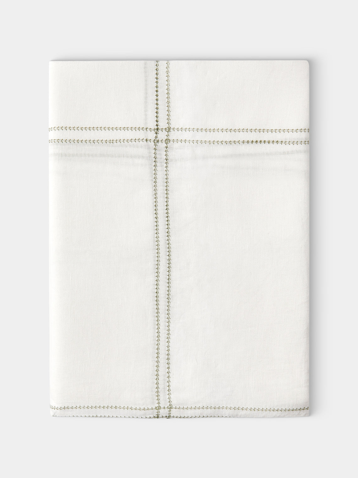 Volga Linen - Botanical Double Hem-Stitch Linen Check Rectangular Tablecloth (110in/2.8m) - White - ABASK - 