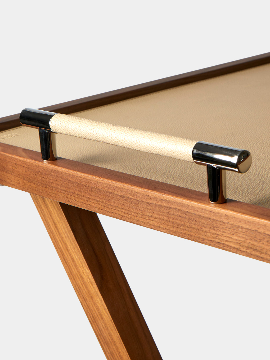 Pinetti - Dedalo Leather and Walnut Tray Table - Taupe - ABASK