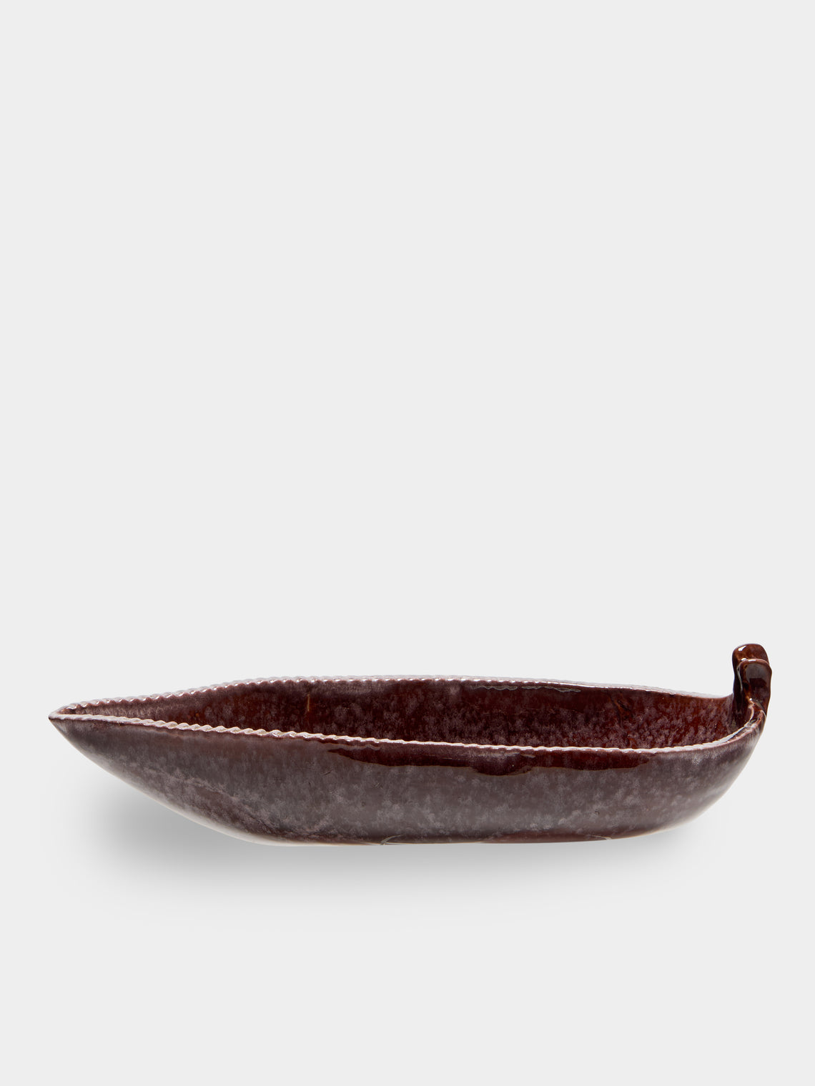Antique and Vintage - Mid-Century Accolay Leaf Ceramic Bowl - Brown - ABASK - 