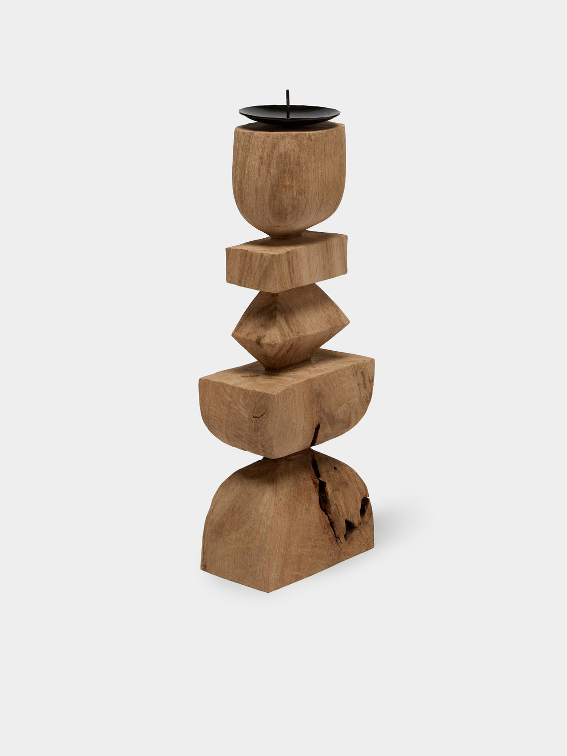 Jamie Gaunt Designs - Totem Hand-Carved Wood Candle Holder - Light Brown - ABASK