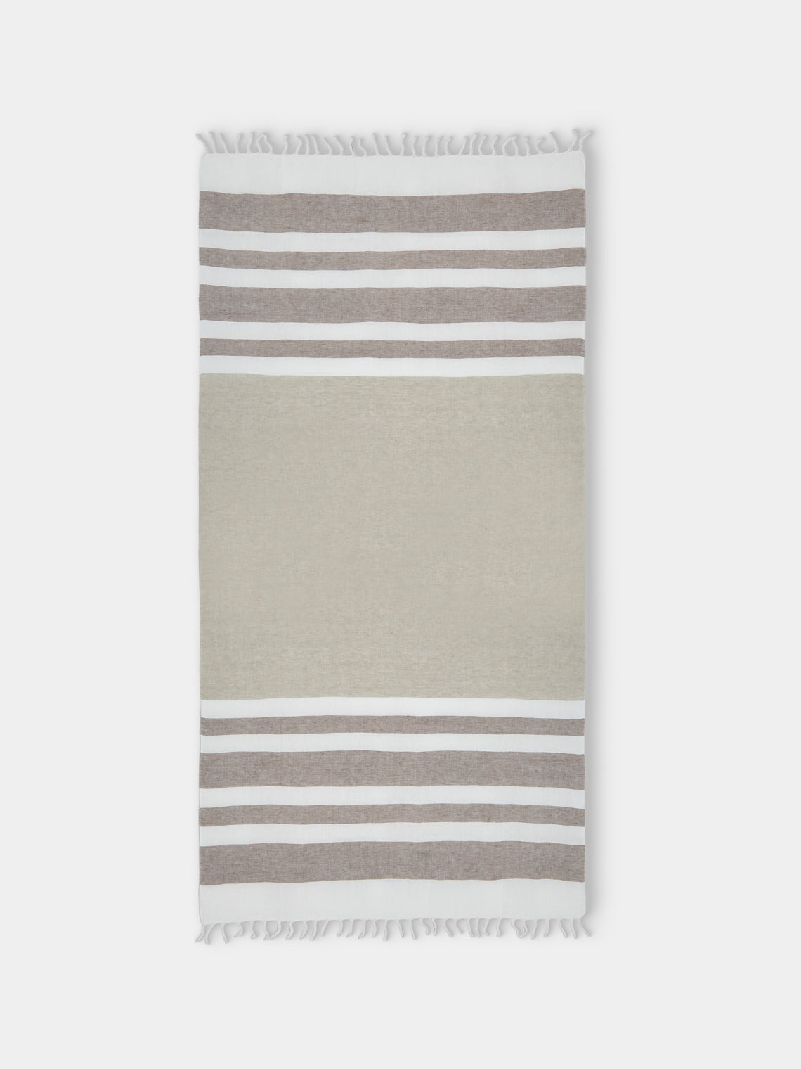 Brunello Cucinelli - Linen Striped Blanket (76in/1.9m) - White - ABASK - 