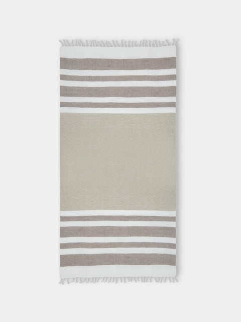Brunello Cucinelli - Linen Striped Blanket (76in/1.9m) - White - ABASK - 