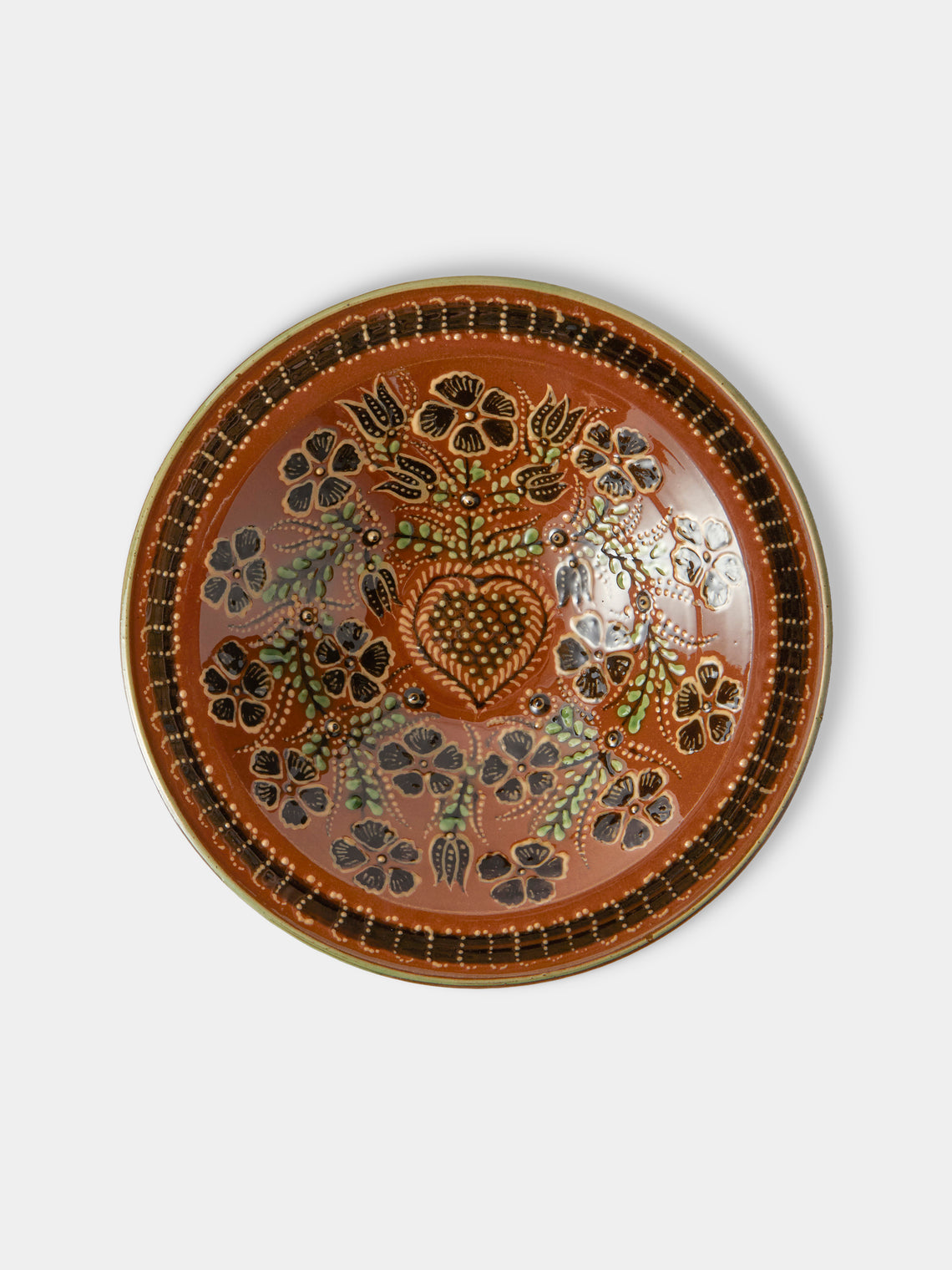 Poterie d’Évires - Hearts and Flowers Hand-Painted Ceramic Small Serving Bowl - Light Brown - ABASK