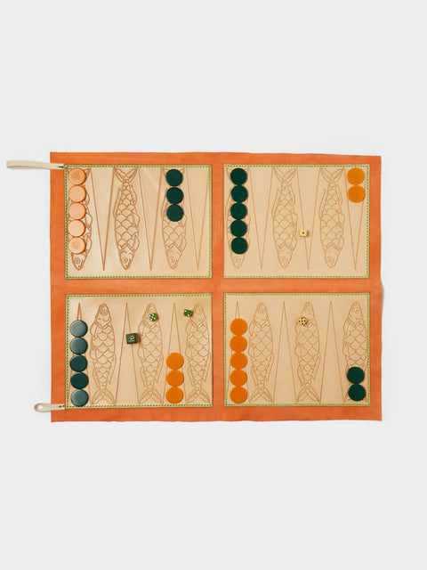 Nick Plant - Fish Leather Travel Backgammon Set -  - ABASK - 