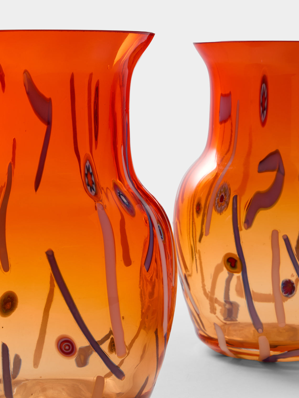 Antique and Vintage - 1960s Murano Glass Vases – 11in/28cm (Set of 2) - Orange - ABASK