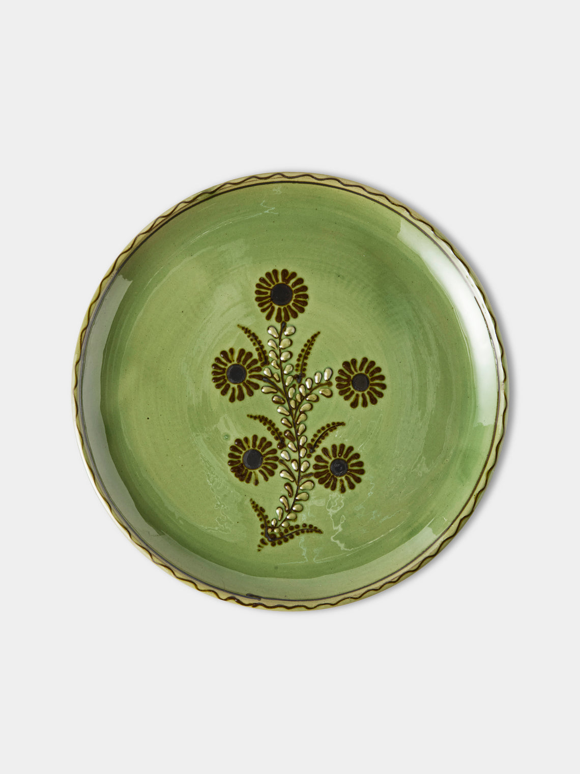 Poterie d’Évires - Flowers Hand-Painted Ceramic Dinner Plates – 9.5in/24cm (Set of 4) - Green - ABASK