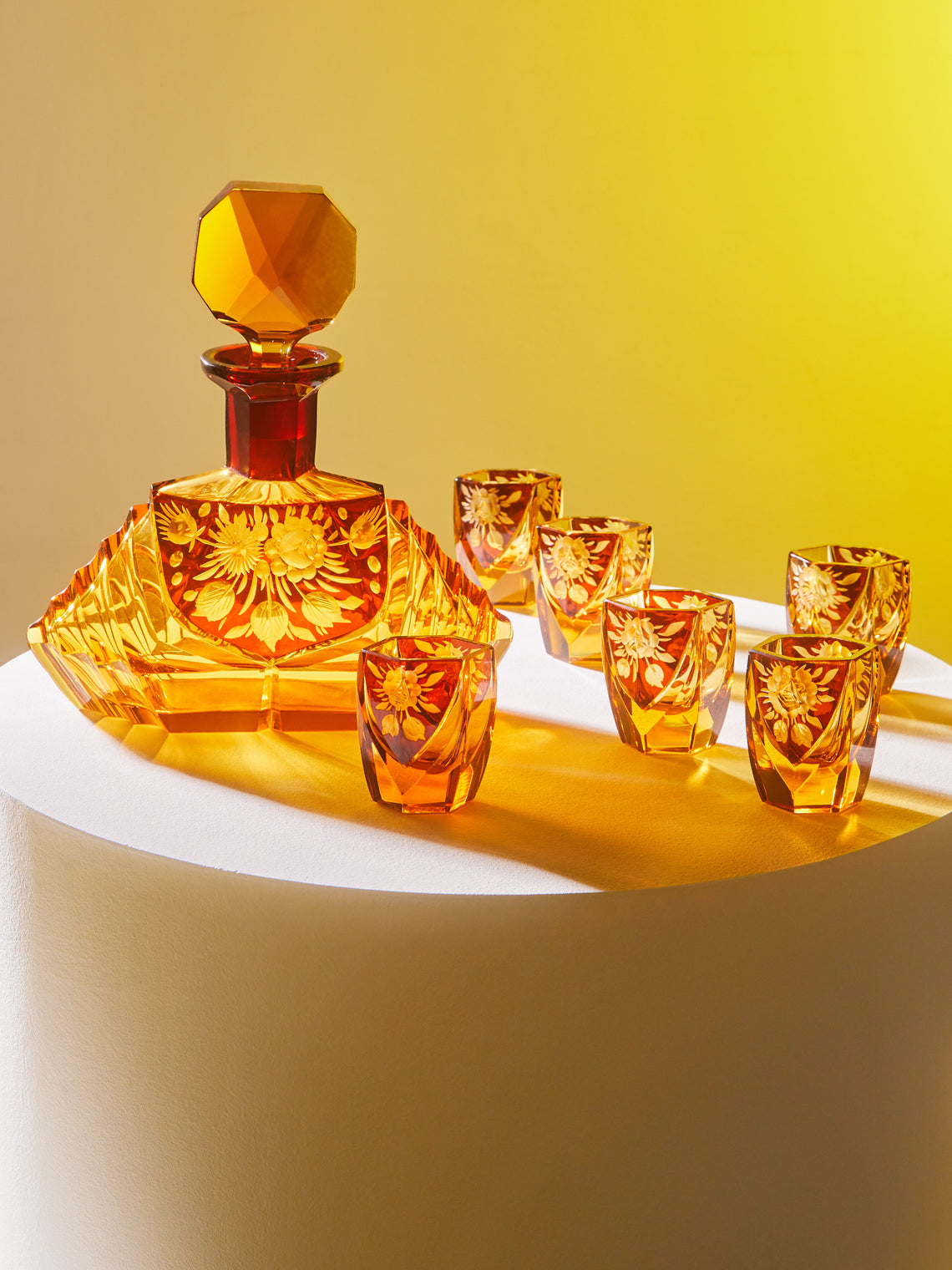 Antique and Vintage - 1930s Czech Crystal Decanter with Glasses (Set of 7) -  - ABASK