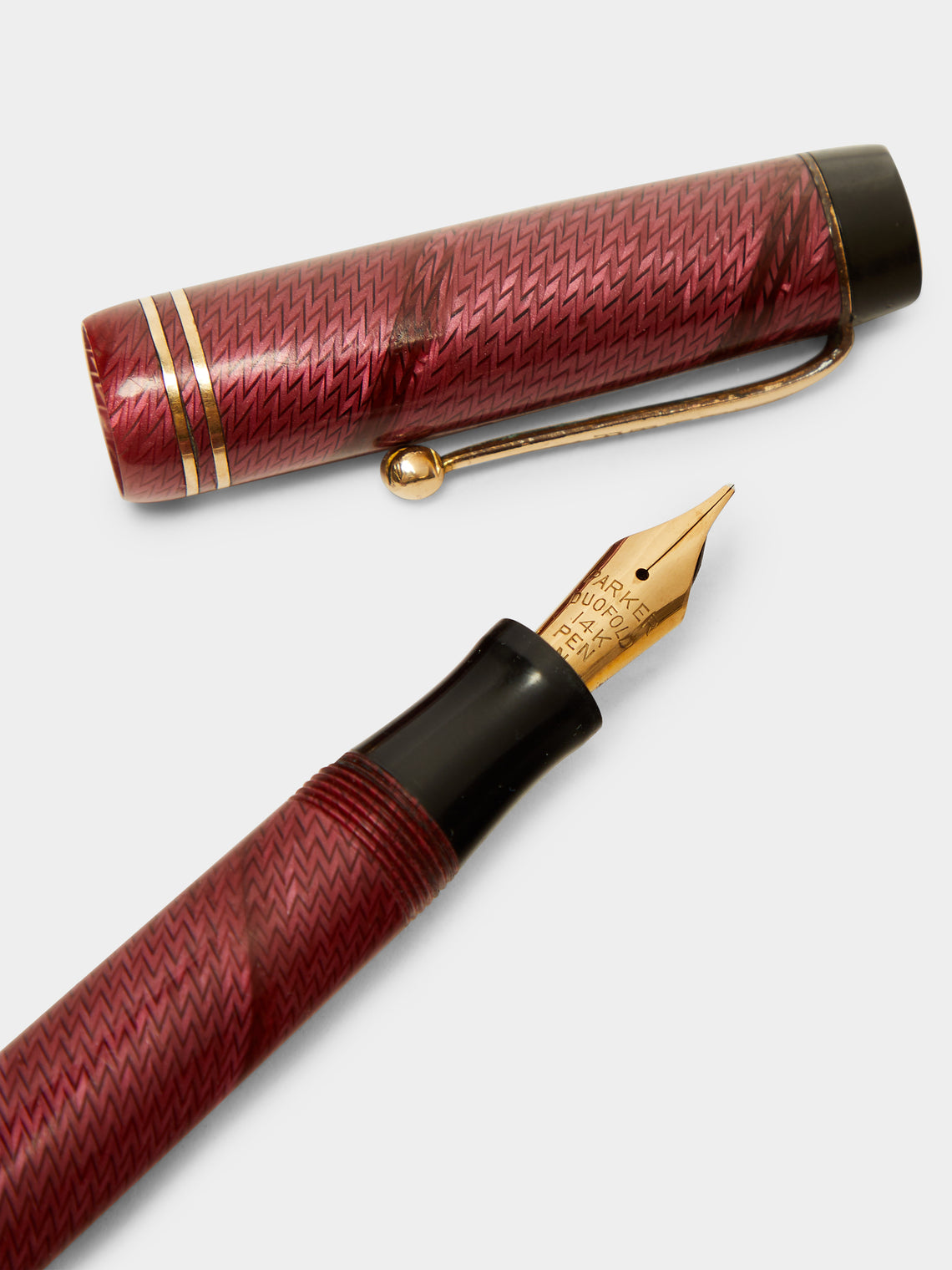 Antique and Vintage - 1950s Parker Duofold Junior Rose Herringbone Fountain Pen -  - ABASK