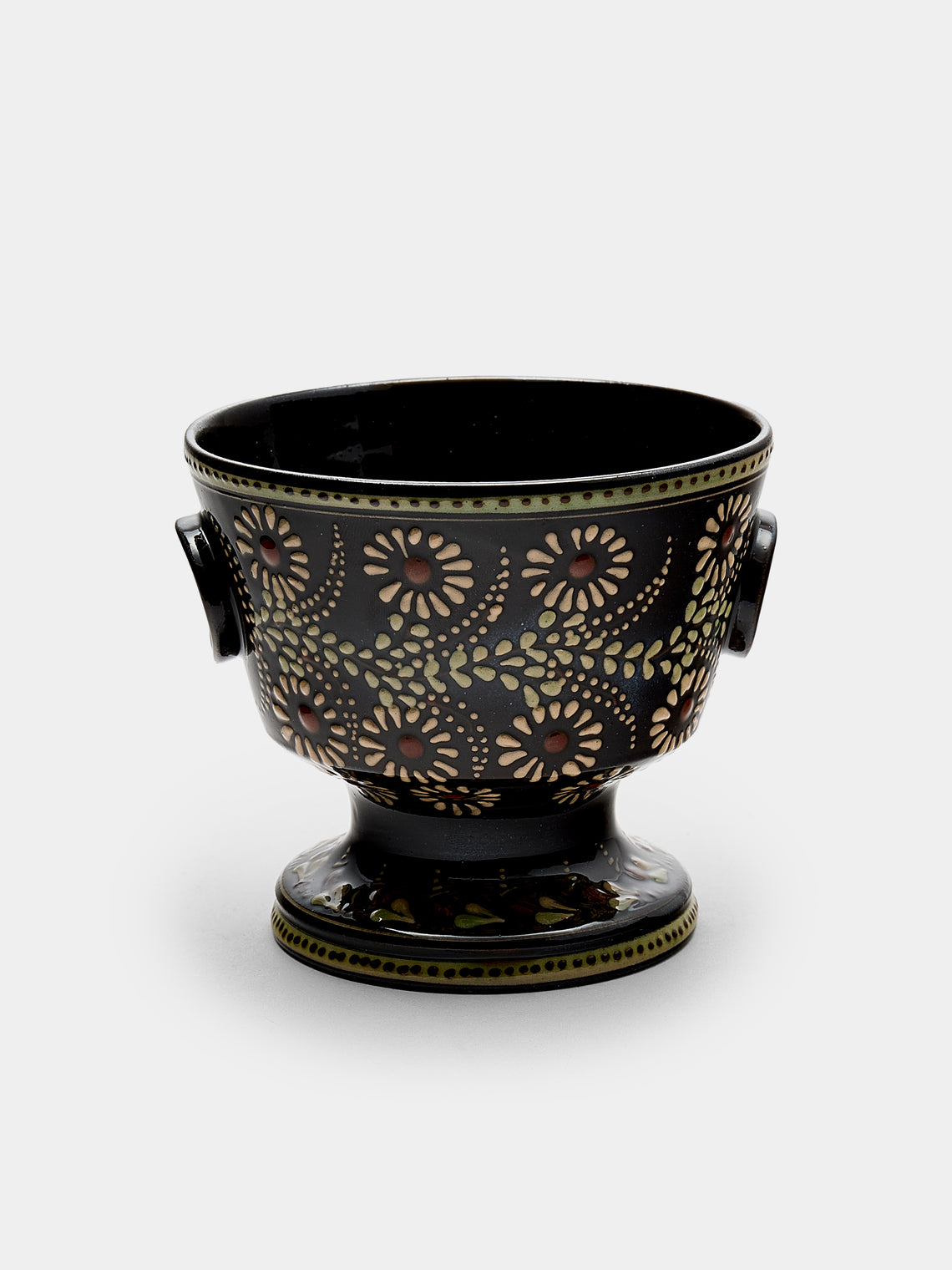 Poterie d’Évires - Flowers Hand-Painted Ceramic Small Raised Bowl - Dark brown - ABASK - 