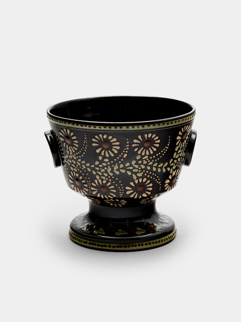 Poterie d’Évires - Flowers Hand-Painted Ceramic Small Raised Bowl - Dark brown - ABASK - 