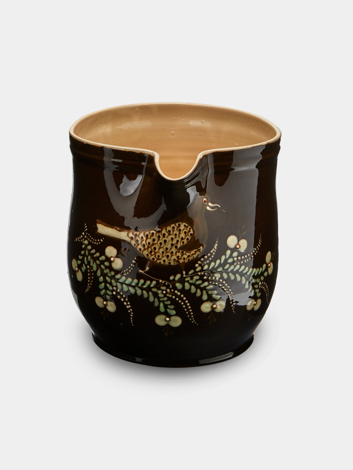 Poterie d’Évires - Birds Hand-Painted Ceramic Extra Large Jug - Dark brown - ABASK