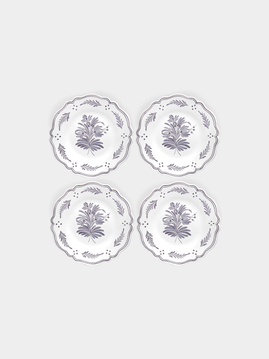 Bourg Joly Malicorne - Antique Fleurs Hand-Painted Ceramic Dessert Plates (Set of 4) -  - ABASK