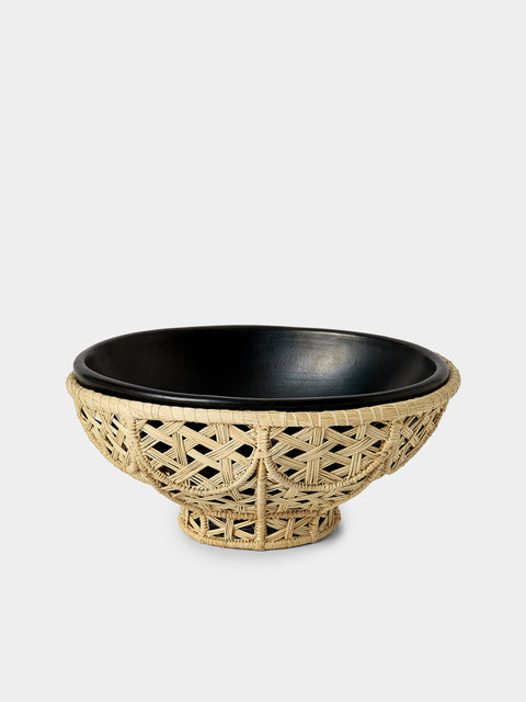 CasaLatina - Amaranta Handwoven Iraca Palm and Ceramic Salad Bowl - Black - ABASK - 