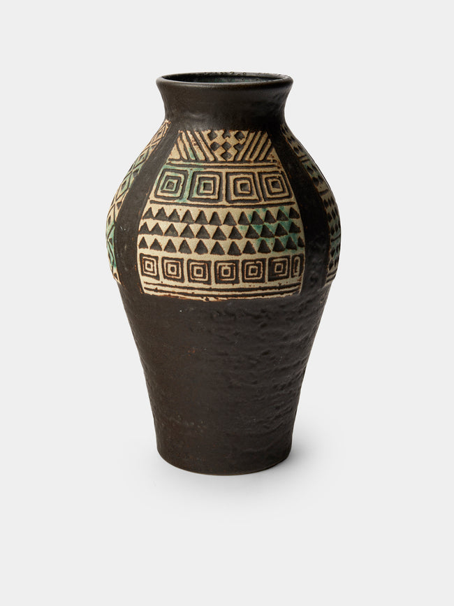 Antique and Vintage - Mid-Century Ceramic Vase (14in/35.5cm) - Black - ABASK - 
