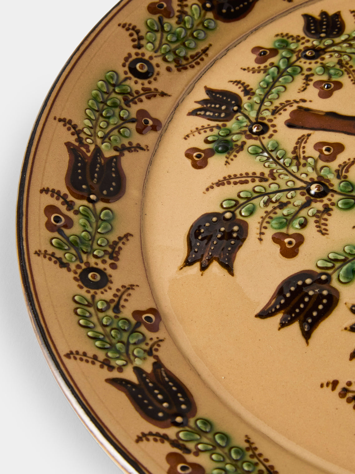 Poterie d’Évires - Birds Hand-Painted Ceramic Round Platter - Cream - ABASK
