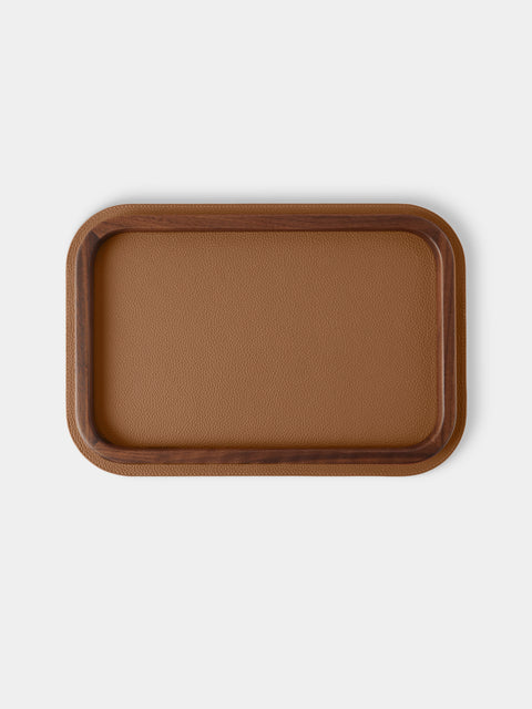 Giobagnara x Poltrona Frau - Walnut and Leather Tray (12.5in/31.5cm) - Tan - ABASK - 