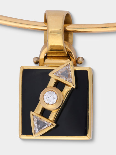 Mahnaz Collection - Vintage Giorgio Facchini 18-Karat Yellow Gold, Diamond and Enamel Necklace - Green - ABASK