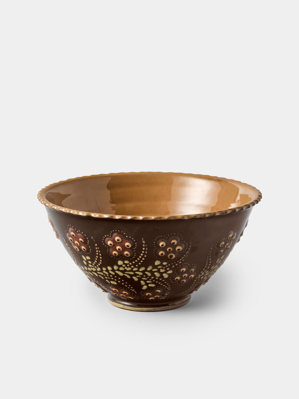 Poterie d’Évires - Flowers Hand-Painted Ceramic Fluted Bowls (Set of 4) - Dark Brown - ABASK
