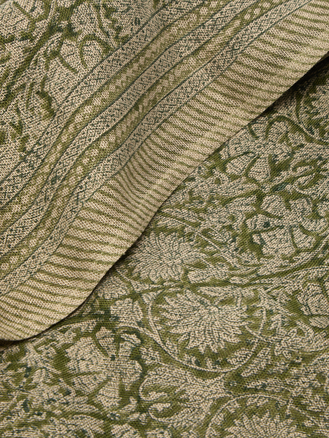 Chamois - Paradise Block-Printed Linen Rectangular Tablecloth - Green - ABASK