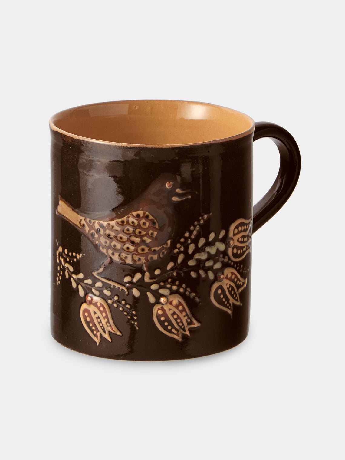 Poterie d’Évires - Animals Hand-Painted Ceramic Mugs (Set of 4) - Dark Brown - ABASK