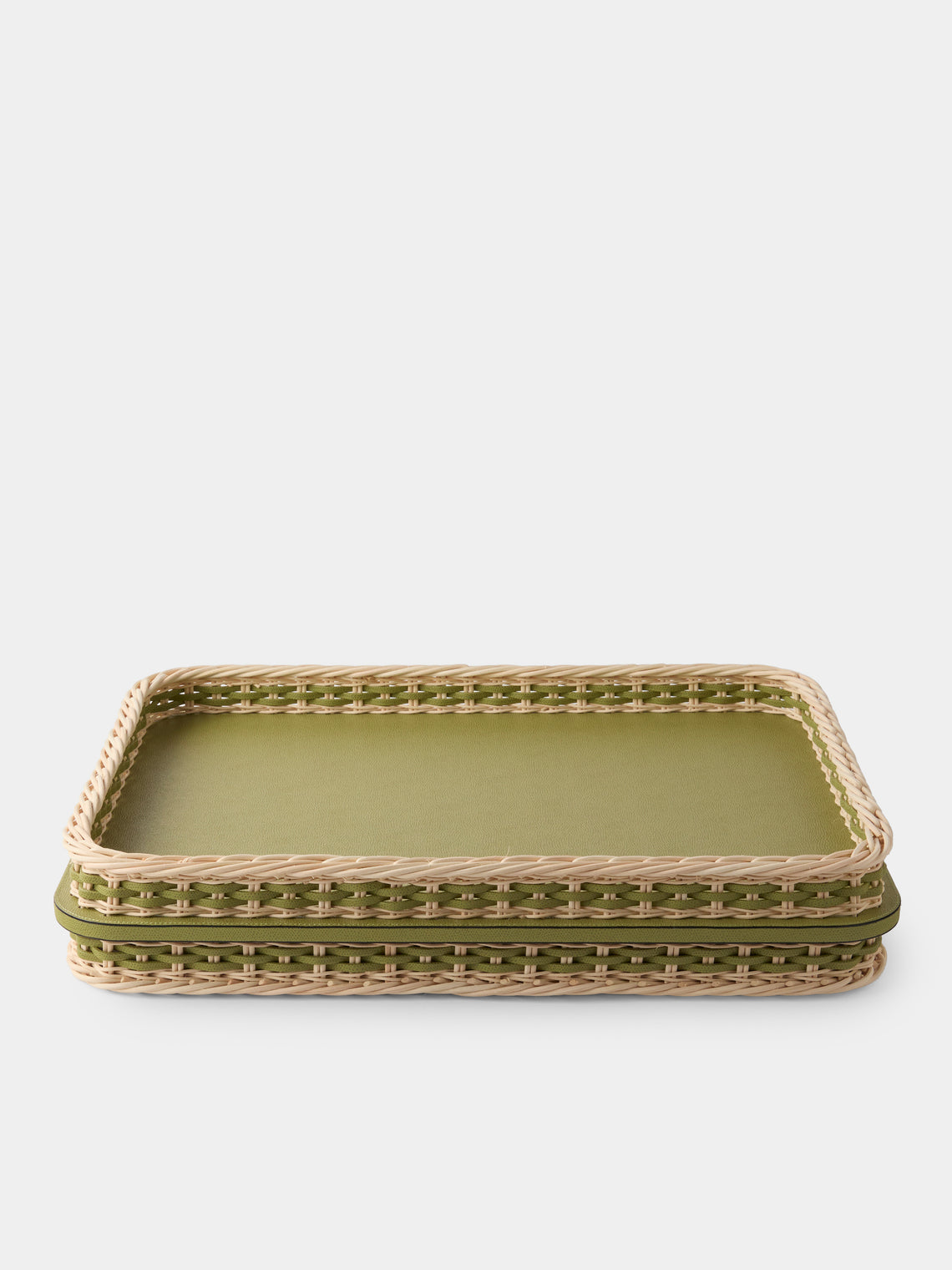 Pigment France - Reims Leather and Rattan Bed Tray (21in/54cm) - Green - ABASK