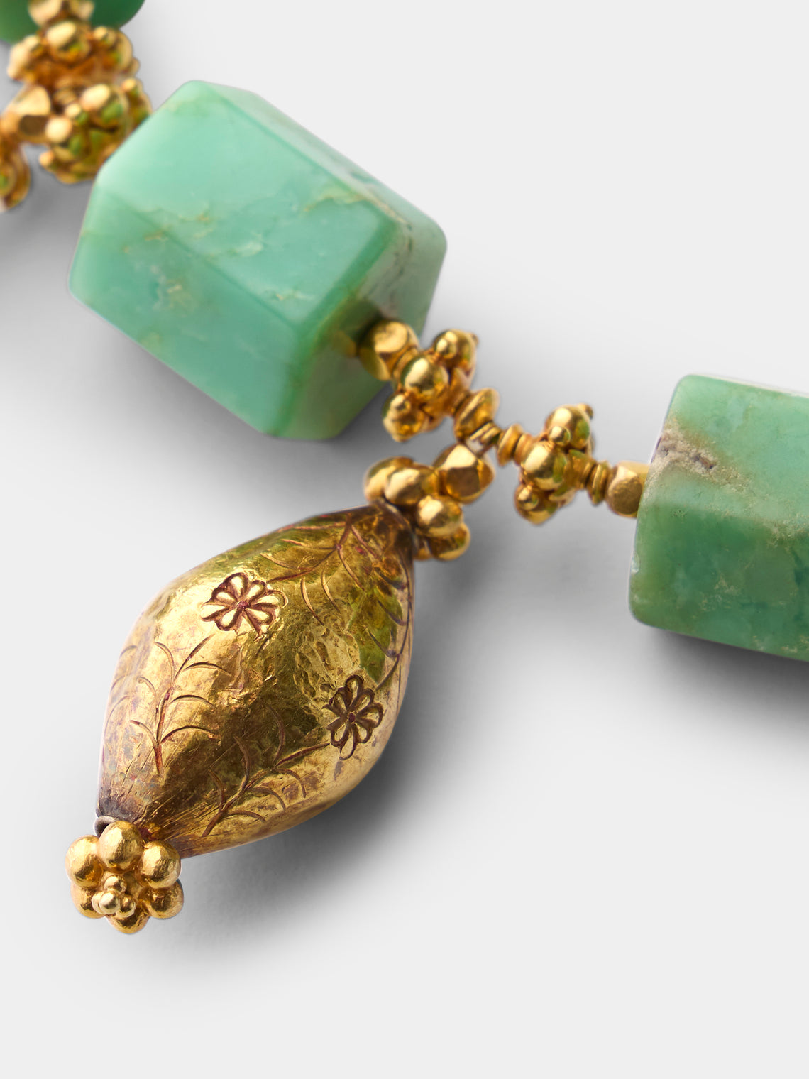 Mahnaz Collection - Vintage Alexandra Essex 18-Karat Yellow Gold and Chrysoprase Bead Hexagonal Necklace - Green - ABASK