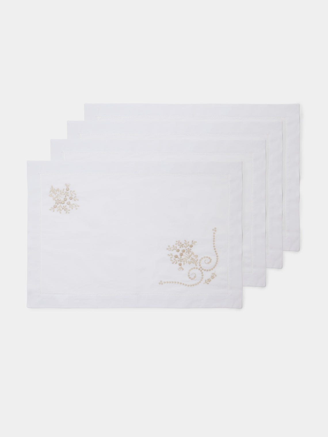 Rolande du Dreuilh Créations - Hand-Embroidered Cotton Placemats (Set of 4) - White - ABASK
