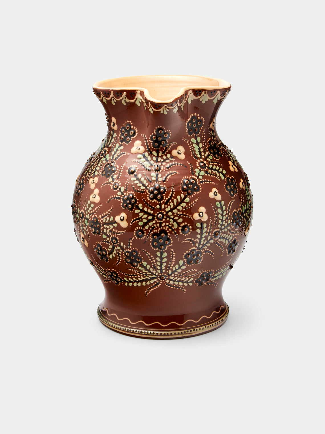 Poterie d’Évires - Flowers Hand-Painted Ceramic Large Round Jug - Light brown - ABASK