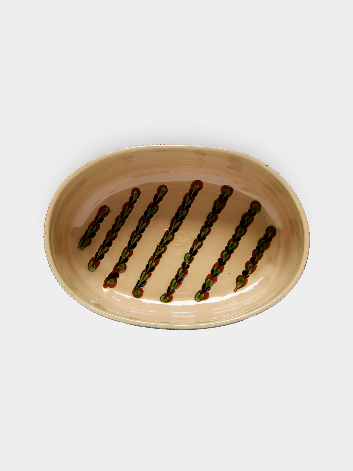 Poterie d’Évires - Flowers Hand-Painted Ceramic Oval Serving Dish -  - ABASK
