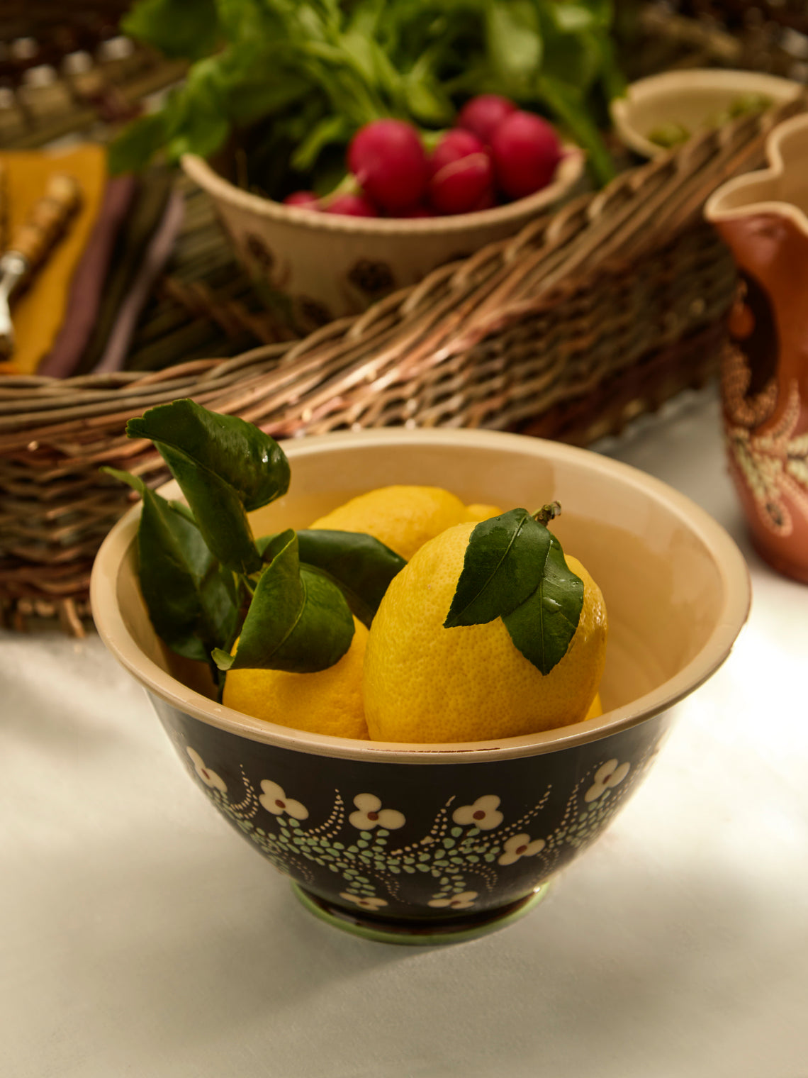 Poterie d’Évires - Flowers Hand-Painted Ceramic Salad Bowl -  - ABASK