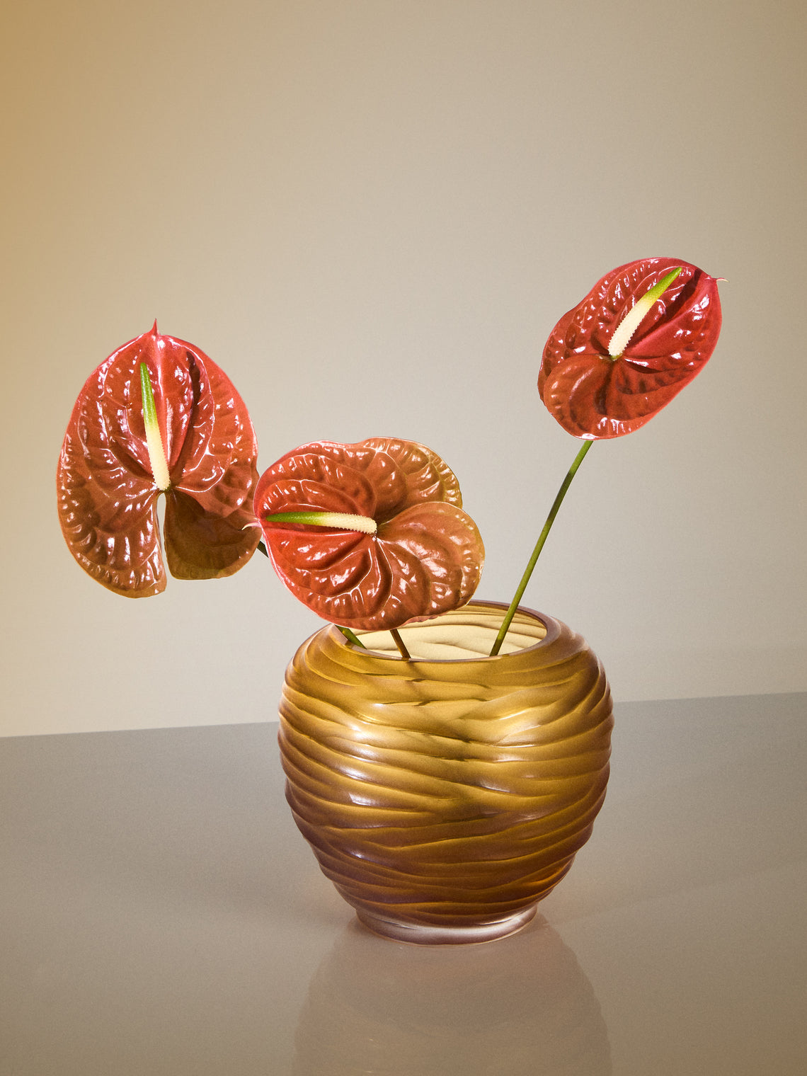 Micheluzzi Glass - Goccia Ambra Onde Hand-Blown Murano Glass Vase (8in/20cm) - Yellow - ABASK