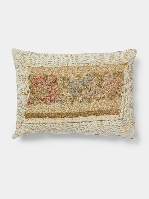 By Walid - 19th-Century French Needlepoint Wool and Damask Cushion - Multiple - ABASK - 
