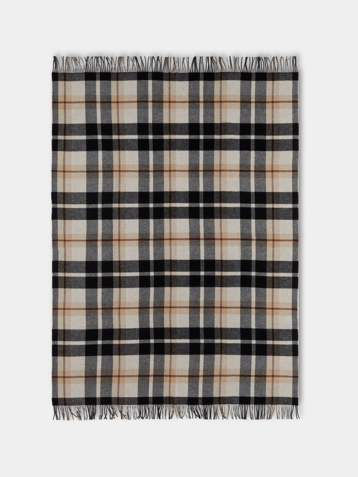 Johnstons of Elgin - Double-Faced Lambswool Check Blanket (75in/1.9m) - Black - ABASK