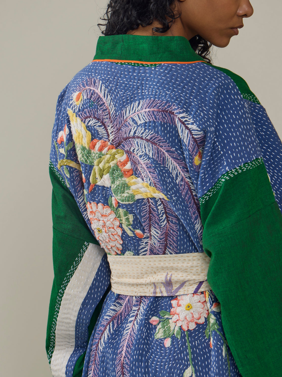By Walid - 1920s Chinese Embroidered Silk Robe | One Size - Blue - ABASK