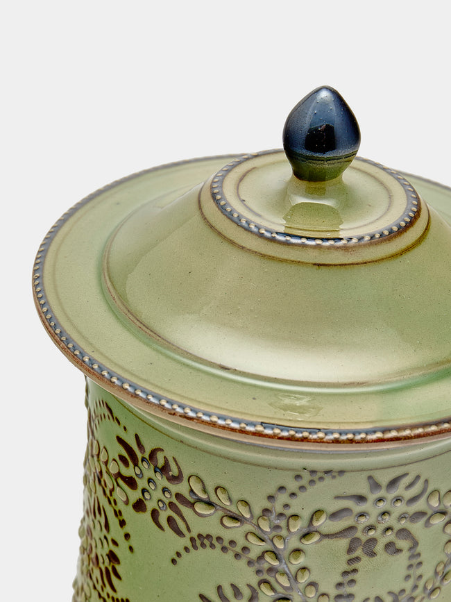 Poterie d’Évires - Flowers Hand-Painted Ceramic Small Lidded Jar - Green - ABASK