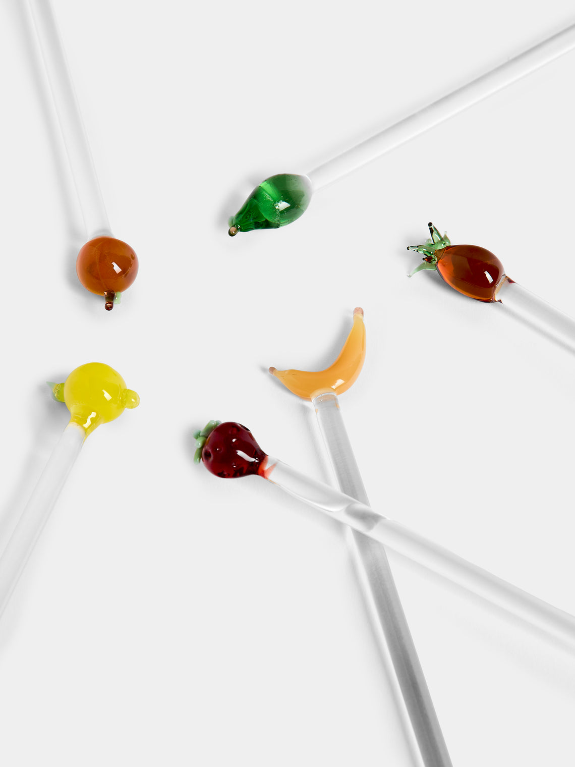 River Valadez - Hand-Blown Glass Fruit Cocktail Stirrers (Set of 6) - Clear - ABASK