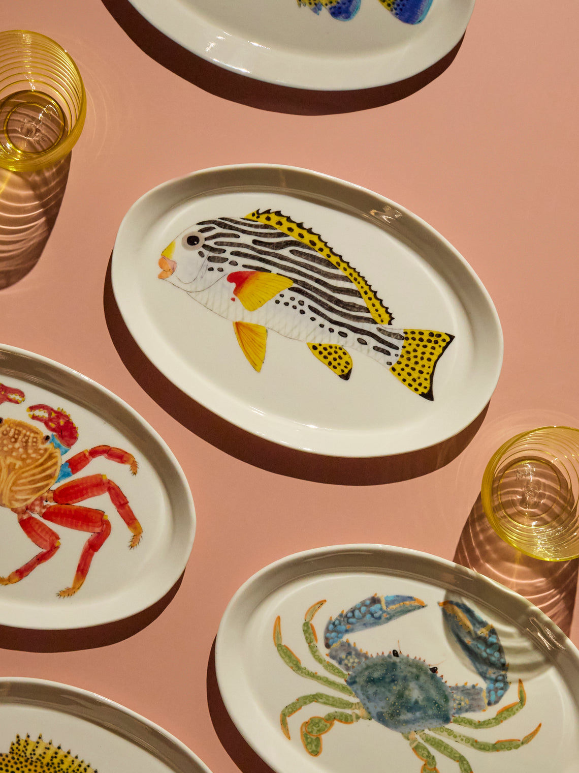 Casa Adams - Diagonal-Banded Sweetlips Hand-Painted Porcelain Serving Platter -  - ABASK
