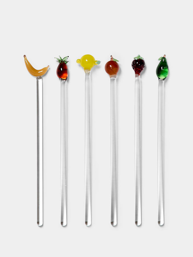 River Valadez - Hand-Blown Glass Fruit Cocktail Stirrers (Set of 6) - Clear - ABASK - 