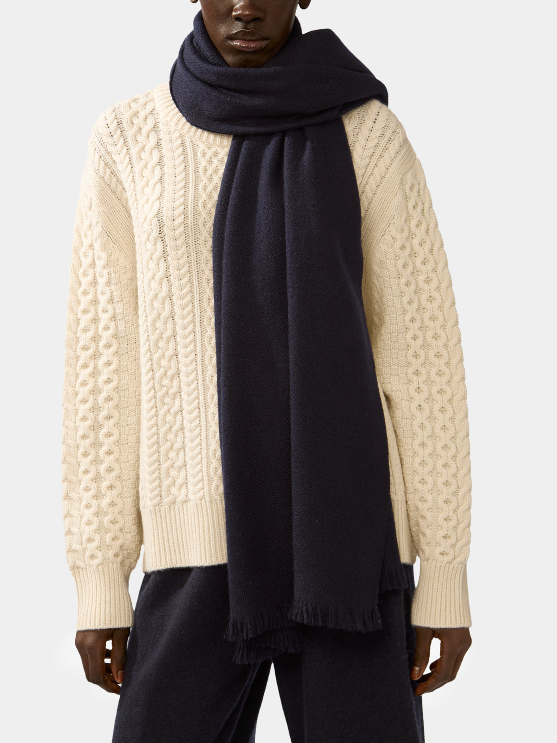 Me & K - Heavy Cashmere Solid Twill Scarf - Navy - ABASK