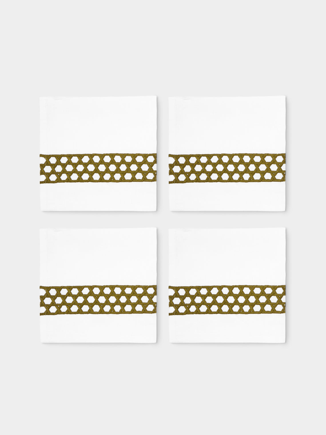 The Table Love - The Rattan Weave Hand-Embroidered Linen Napkins (Set of 4) - Ivory - ABASK - 