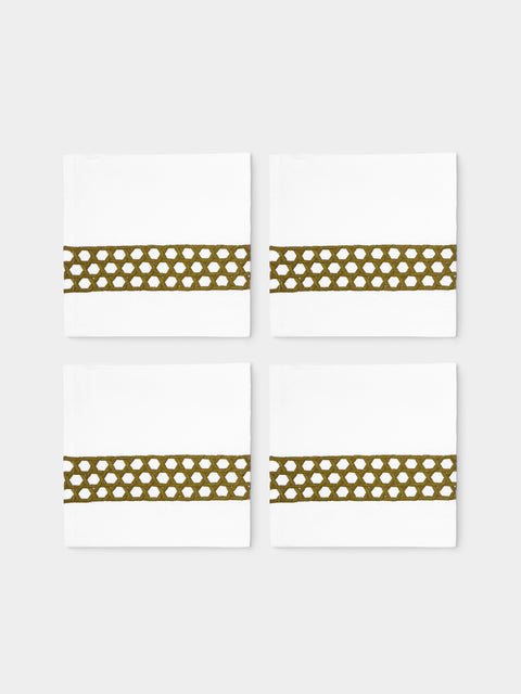 The Table Love - The Rattan Weave Hand-Embroidered Linen Napkins (Set of 4) - Ivory - ABASK - 