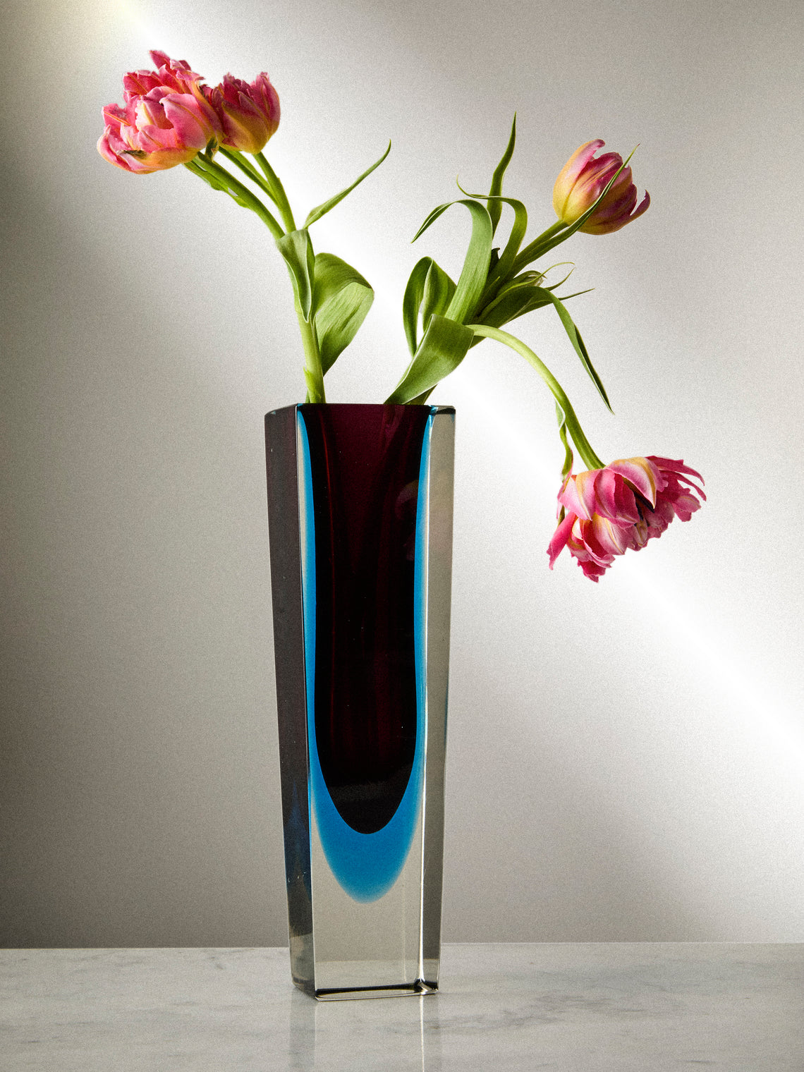 Antique and Vintage - 1970s Sommerso Murano Glass Bud Vase (12in/30cm) - Burgundy - ABASK