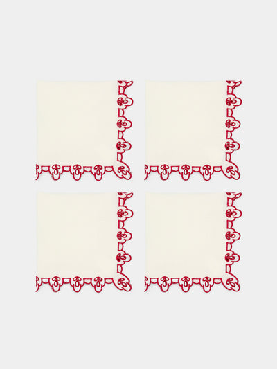 Borgo delle Tovaglie - Amalfi Embroidered Linen Napkins (Set of 4) - White - ABASK - 