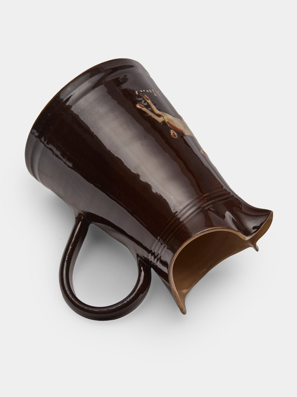 Poterie d’Évires - Flowers Hand-Painted Ceramic Milk Jug - Dark brown - ABASK