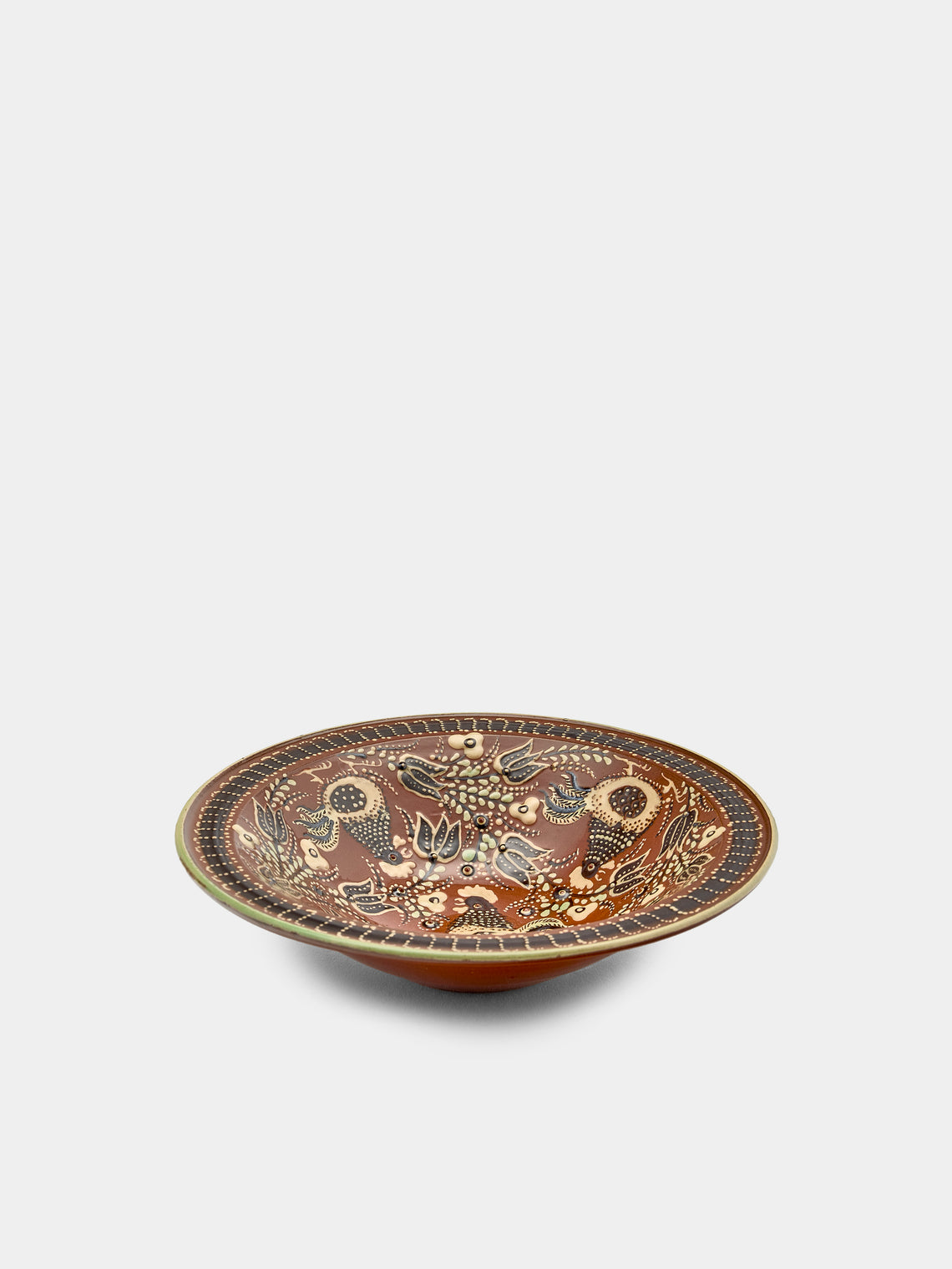 Poterie d’Évires - Chickens Hand-Painted Ceramic Small Serving Bowl - Light brown - ABASK
